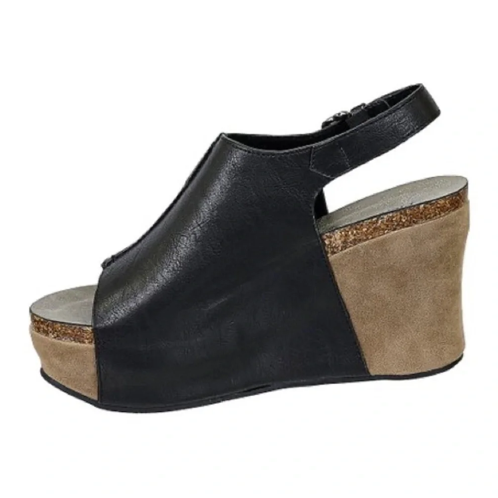 Pierre Dumas | Black Marbled Hester Wedge Peep-Toe Sandal - Women - Picture 4 of 12